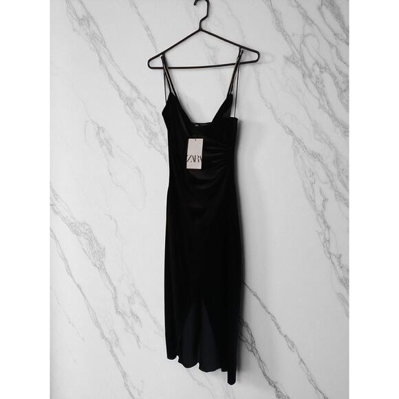Zara Festive Days Black Velvet Rhinestone Strap Dress - S - Picture 3 of 7